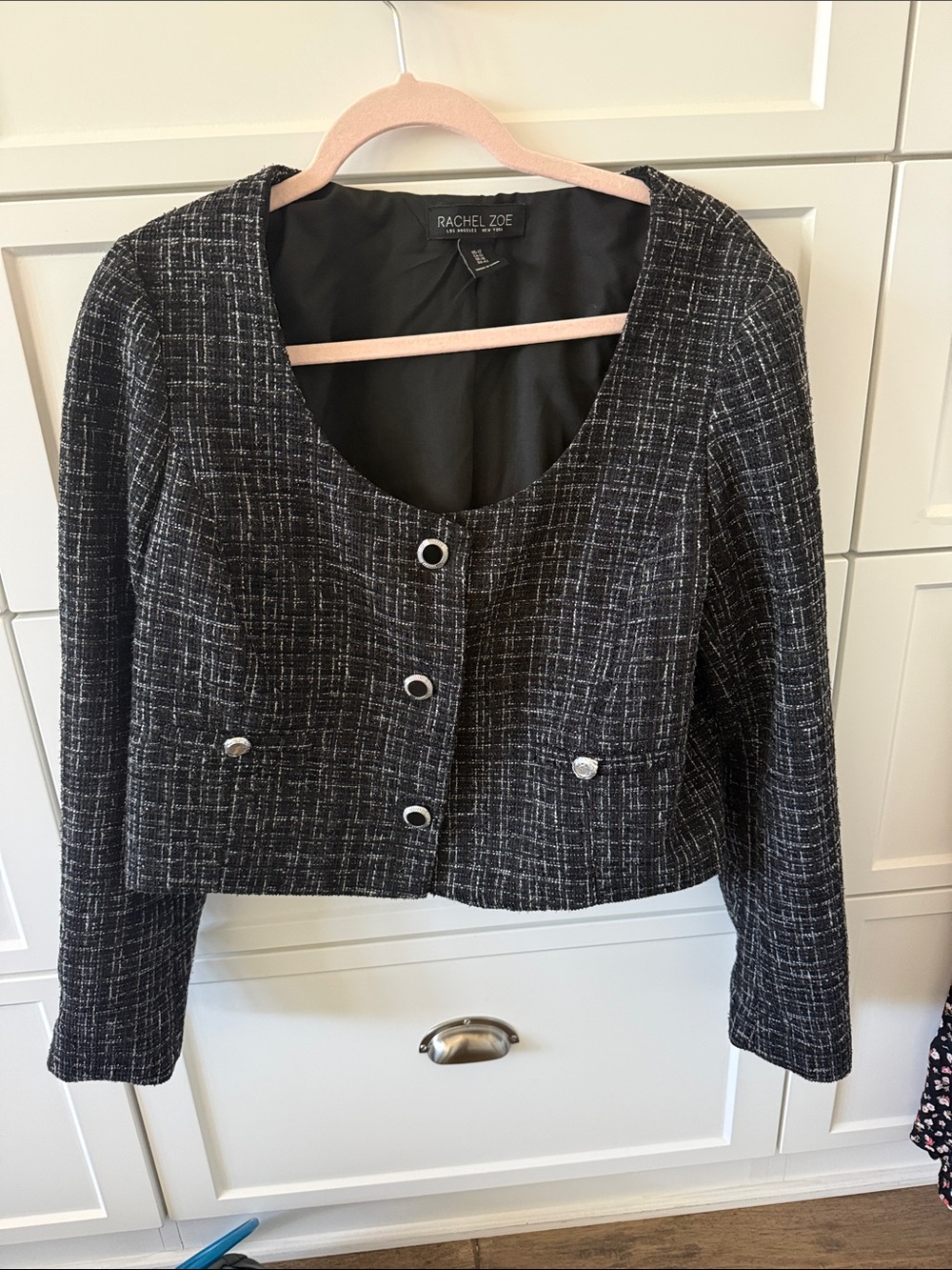 Rachel Zoe Lady Coat Black & White Tweed Cropped